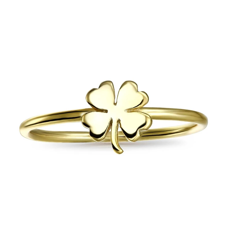 Bling Jewelry Minimalist Gold Plated .925 Sterling Silver Irish Shamrock Four Leaf Clover Midi Knuckle 1MM Band Stackable Ring