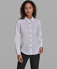 Karl Lagerfeld Paris Women's Button-Front Long-Sleeve Top