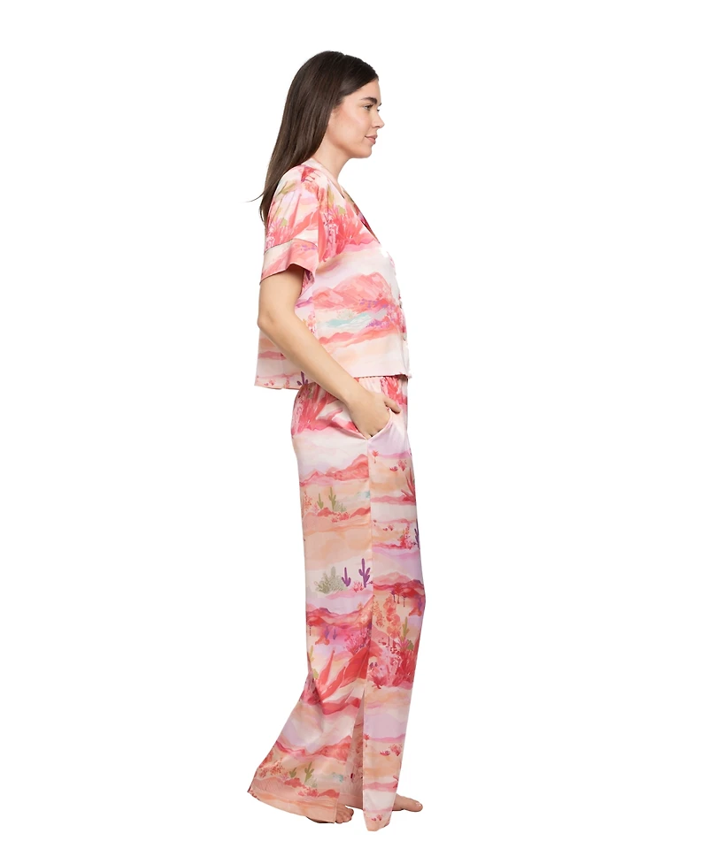 Midnight Bakery Women's Button-Front Top and Pajama Pants, 2Pc Set