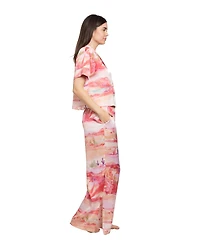 Midnight Bakery Women's Button-Front Top and Pajama Pants, 2Pc Set