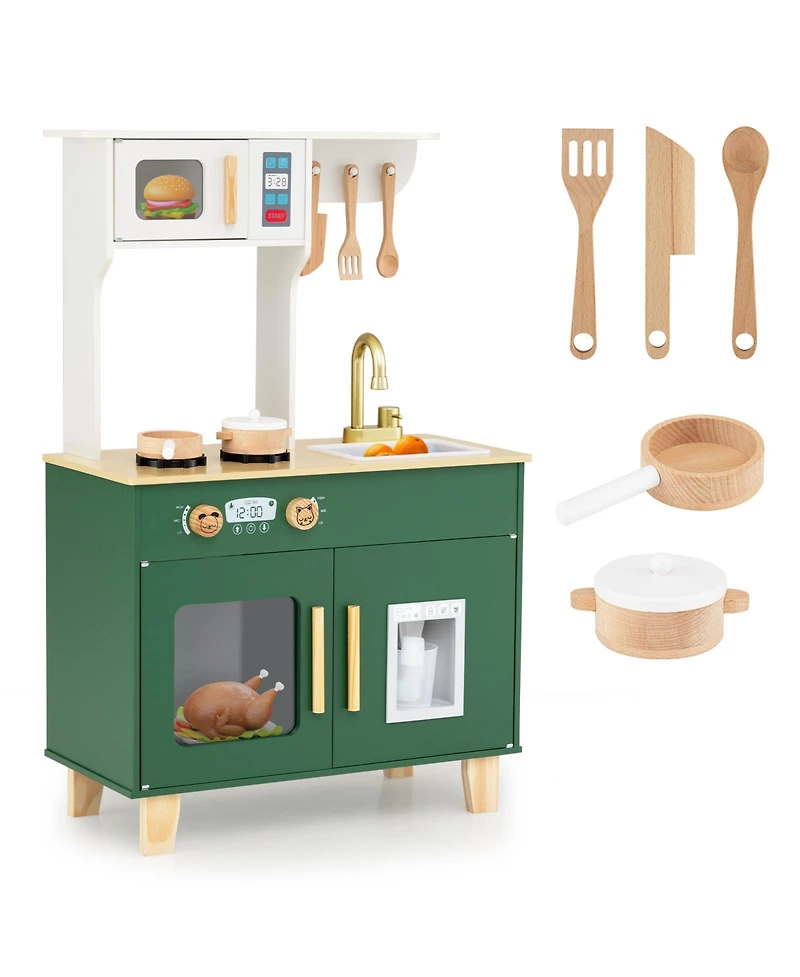 Slickblue Kids Pretend Play Kitchen with Microwave, Rotating Knobs Toy Set