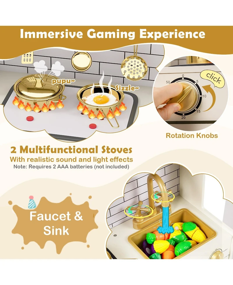 Slickblue Kids Toy Kitchen Set with Cooking Stove and Water Dispenser Playset