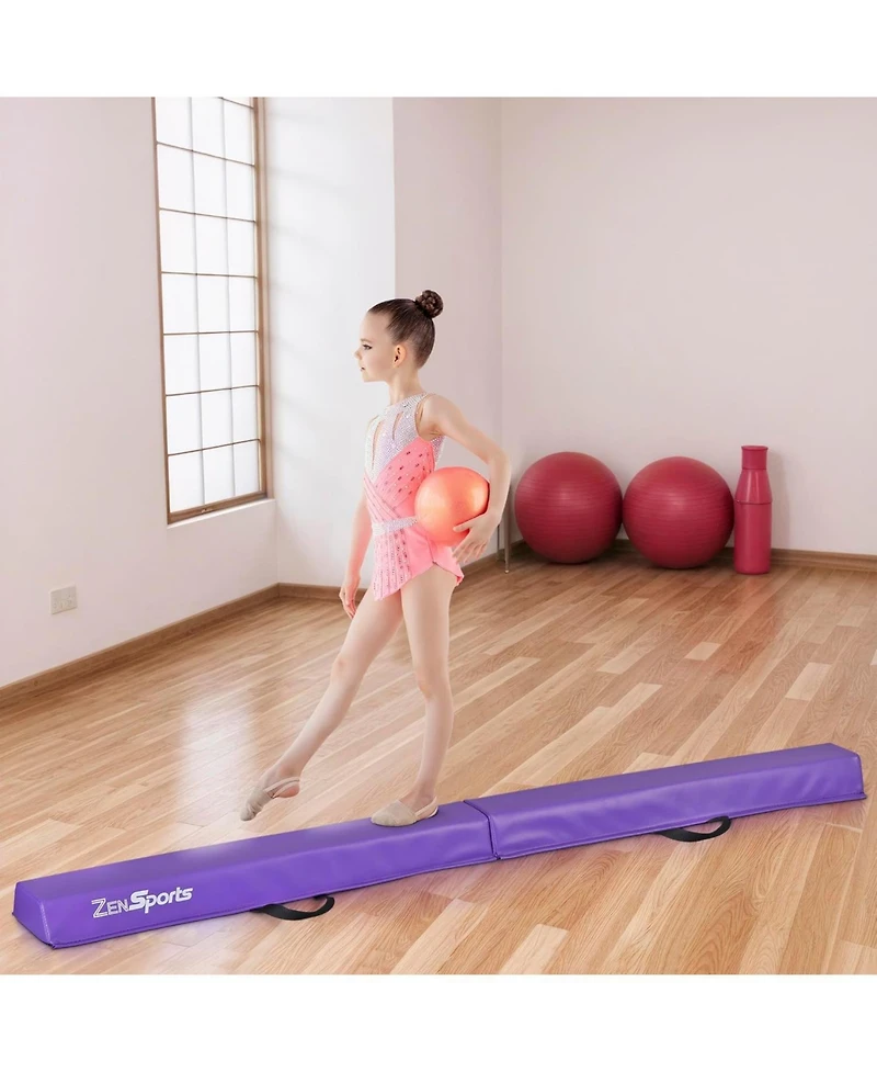 Zeny 6ft Folding Gymnastics Balance Beam Foam Floor Balance Beam Bar with Anti-Slip Base Walking Beams Home Gymnastics Equipment