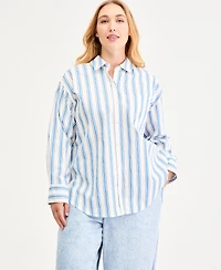 On 34th Plus Bayside Stripe Button-Front Cotton Shirt, Macy's Exclusive