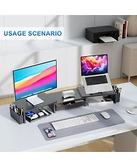 Gnuadz Dual Monitor Stand Riser Desk Organizer Drawer 2 Pen Holders Shelf