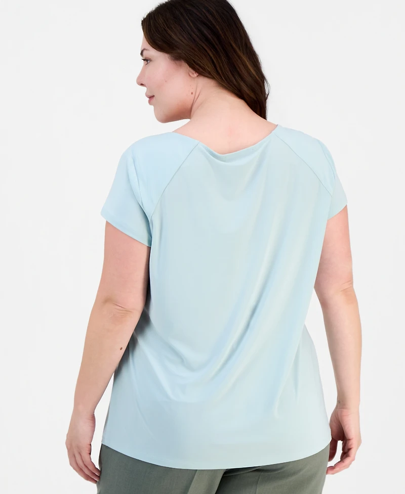 Kasper Plus Cowlneck Cap-Sleeve Top