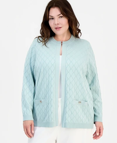Kasper Plus Diamond Stitch Cardigan