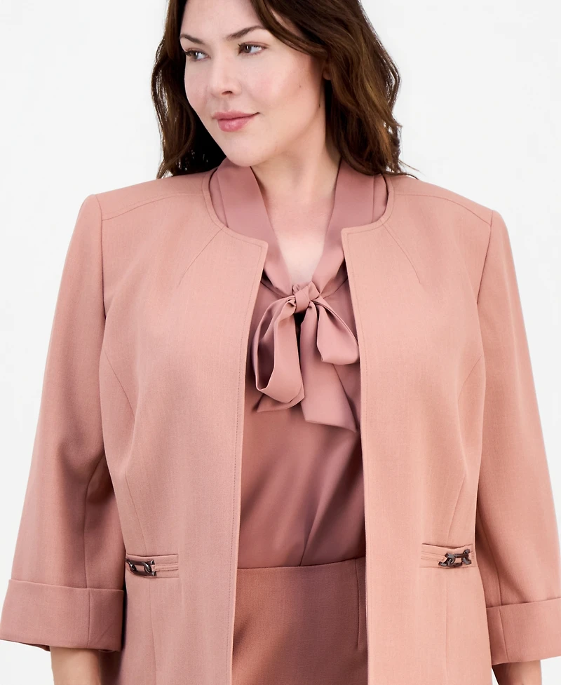 Kasper Plus 3/4-Sleeve Open-Front Blazer