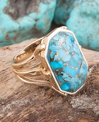Barse Dolce Blue Teal Turquoise Matrix and Golden Ring