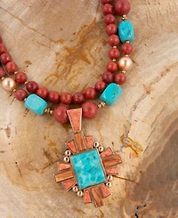 Barse Santa Fe Blue Turquoise Golden Cross Pendant Necklace