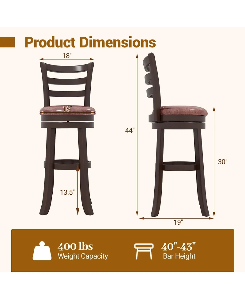 Gouun 29 in Swivel Bar Stool Set of 2 with Faux Leather Seat and Wrap-Around Footrest
