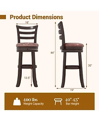 Gouun 29 in Swivel Bar Stool Set of 2 with Faux Leather Seat and Wrap-Around Footrest