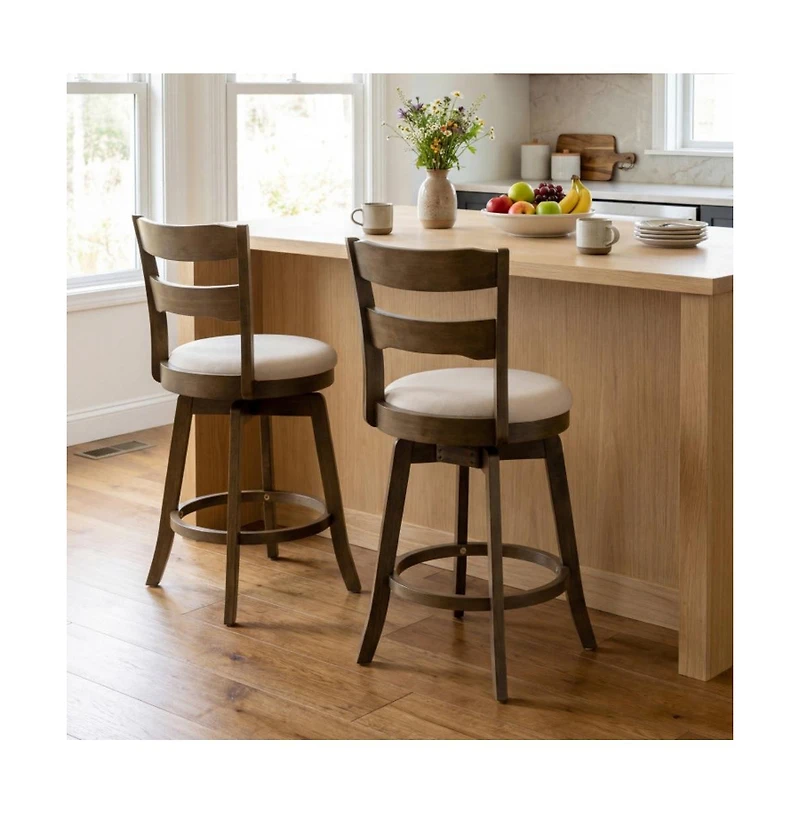 Gouun 25 in Swivel Counter Height Bar Stool Set of 2 with Polyester Upholstered Seat and Backrest