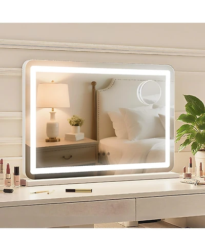 homfan 30"x20" Led Makeup Mirror with 3 Color Modes, 10X Magnifier, Smart Touch, for Tabletop or Wall Mount