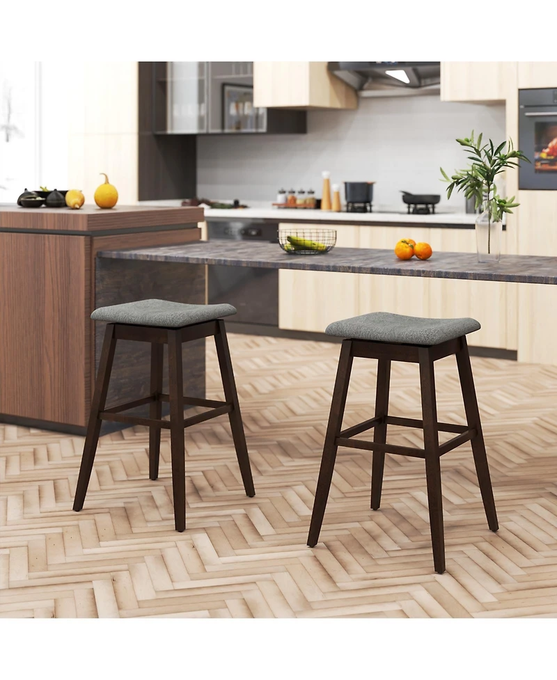 Gouun 30 in Swivel Counter Height Bar Stool Set of 2 with Linen Seat and Rubber Wood Legs