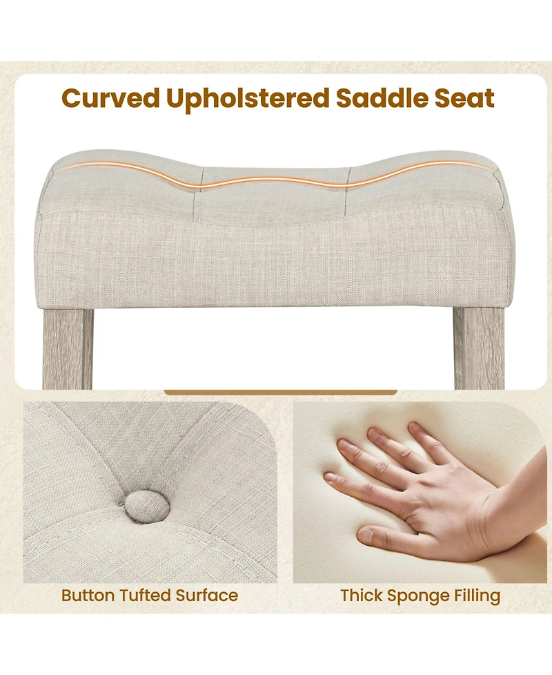 Gouun 24 in Upholstered Counter Height Saddle Bar Stool Set of 2 with Curved Tufted Seat