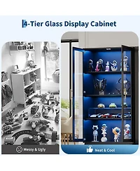 gaomon Glass Display Cabinet with Rgb Led Lights – 4-Tier Curio Storage Case, Glass Doors, Motion Sensor, Usb Charging