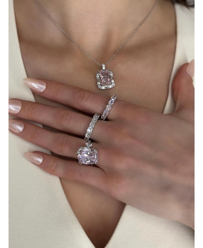 Suzy Levian Sterling Silver Cubic Zirconia Cushion Cut Eternity Band