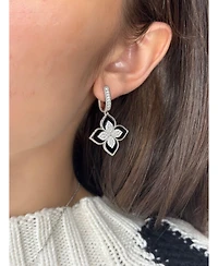 Suzy Levian Sterling Silver Cubic Zirconia Flower Clover Hanging Earrings