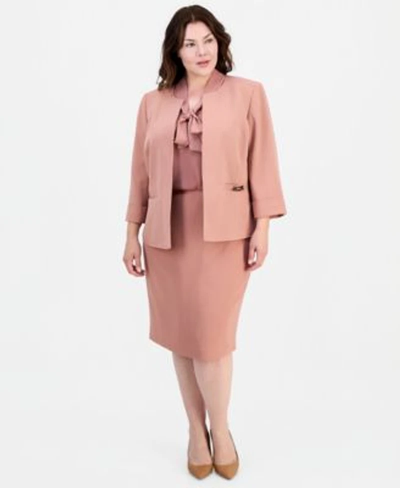 Kasper Plus Size 3 4 Sleeve Open Front Blazer Pencil Skirt