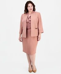 Kasper Plus Size 3 4 Sleeve Open Front Blazer Pencil Skirt