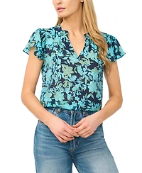 CeCe Women's Short-Sleeve Shirred V-Neck Blouse