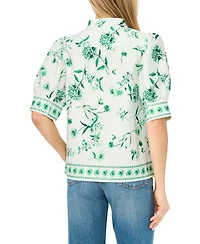 CeCe Women's Short-Sleeve Collared Button-Up Shirt