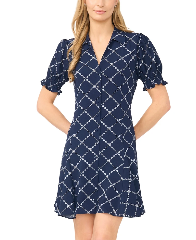 CeCe Women's Puff Short-Sleeve Button-Down Mini Dress