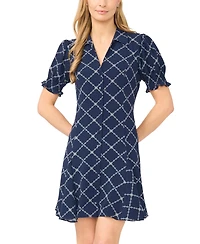 CeCe Women's Puff Short-Sleeve Button-Down Mini Dress