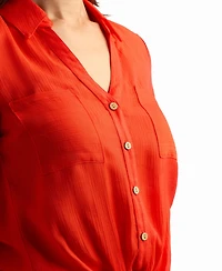 Bcx Women's Texture Gauze Button-Up Shirt