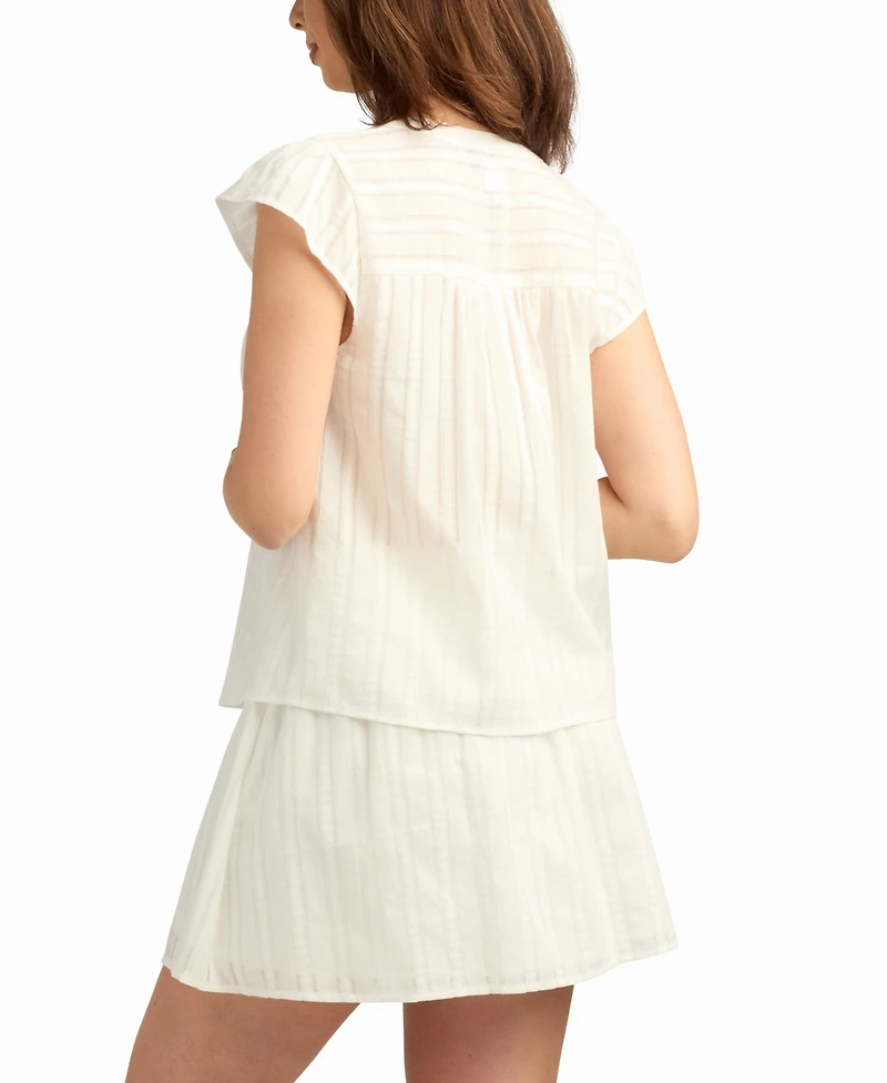 Bcx Women's Solid Dobby Stripe V-Neck Top
