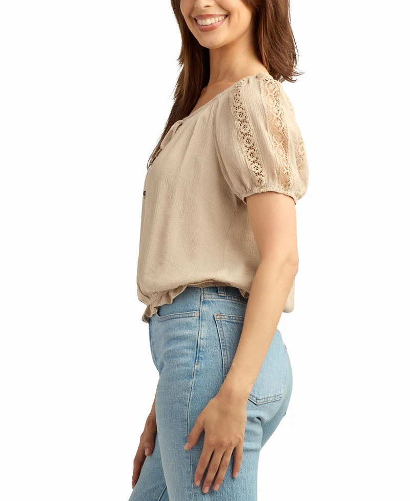 Bcx Women's Texture Gauze Peasant Scoop Neck Top