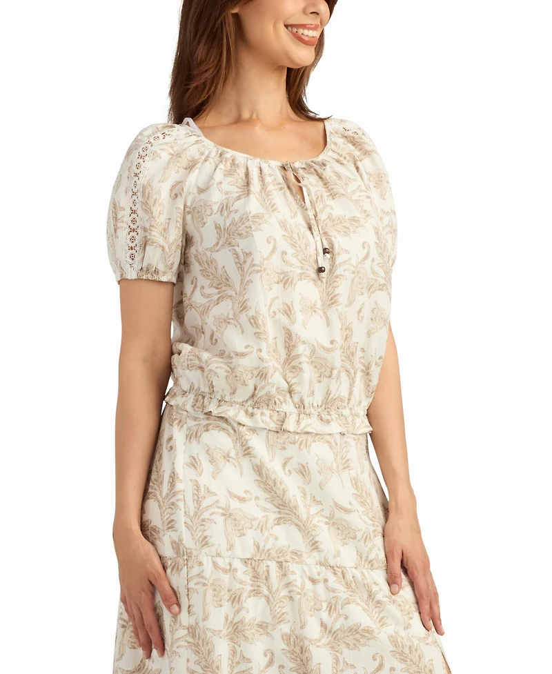 Bcx Women's Printed Short-Sleeve Peasant Top