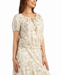 Bcx Women's Printed Short-Sleeve Peasant Top