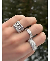 Suzy Levian New York Pave Cubic Zirconia Silver Puff Woven Motif Extra Wide Band Ring