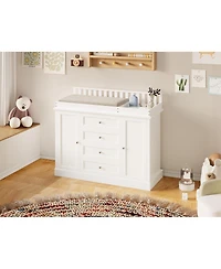 Famapy Changing Table Dresser with 4 Drawers and 2 Doors, Nursery Dresser Diaper Changing Station for Baby