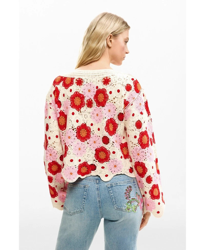 Desigual Women's Crochet flower sweater