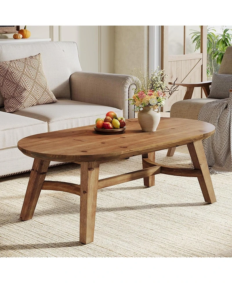 Tribesigns Solid Wood Coffee Table, 47" Real Wood Living Room Table, Pine Oval Coffee Table