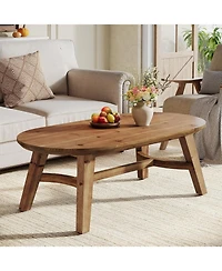 Tribesigns Solid Wood Coffee Table, 47" Real Wood Living Room Table, Pine Oval Coffee Table