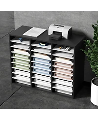 Sugift 27 Compartment Adjustable Wood Literature Organizer for Office Storage