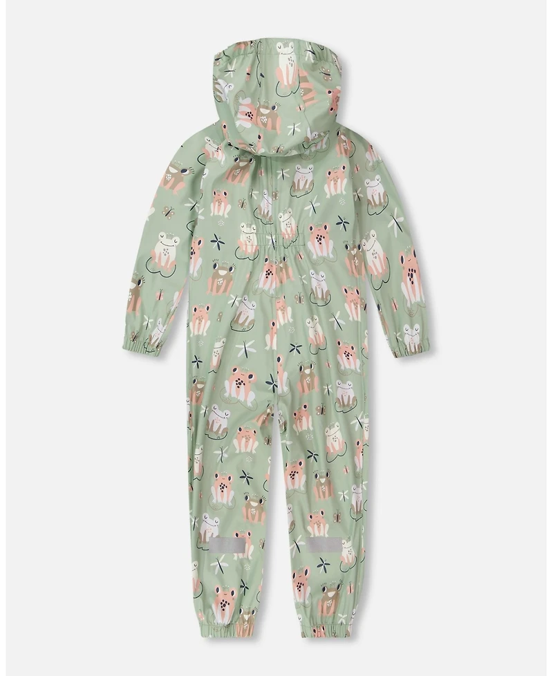 Deux par Little Girls Polyurethane Frog Print Rain One-Piece