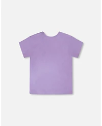 Deux par Deux Little Girls ganic Cotton Jersey T-Shirt Mauve with Sneakers