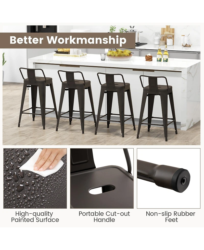 Gouun 24 in Metal Counter Height Stackable Chair Set of 4 with Removable Back and Footrest