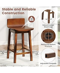 Gouun 24.5 in Swivel Wooden Bar Stool Set of 2 with Low Back and Rubber Wood Legs