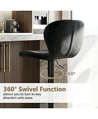 Gouun Adjustable Height Velvet Swivel Bar Stool Set of 2 with Upholstered Backrest