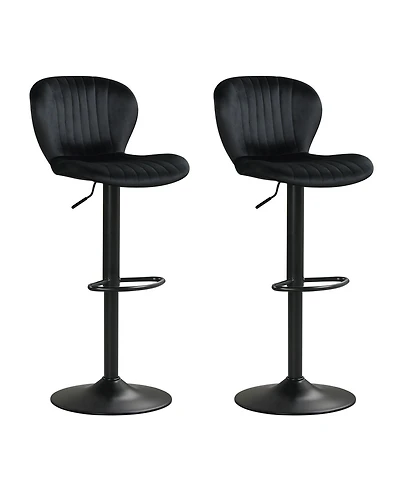 Gouun Adjustable Height Velvet Swivel Bar Stool Set of 2 with Upholstered Backrest