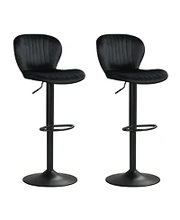 Gouun Adjustable Height Velvet Swivel Bar Stool Set of 2 with Upholstered Backrest