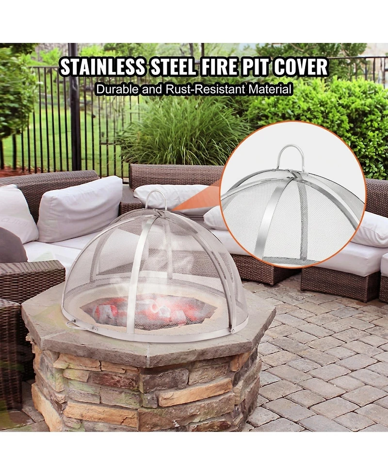 Sugift 36in Diameter Stainless Steel Firepit Spark Screen Lid Cover for Patio Fire Pits