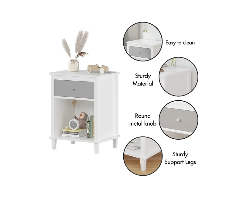 sumyeg Wooden Nightstand with One Drawer and Shelf