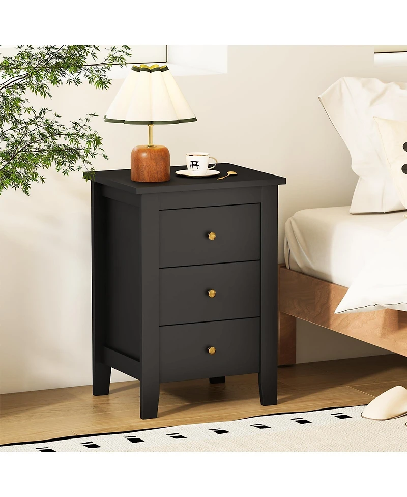 sumyeg Modern Bedside Cabinet Nightstand with 3 Drawers for Living Room and Bedroom